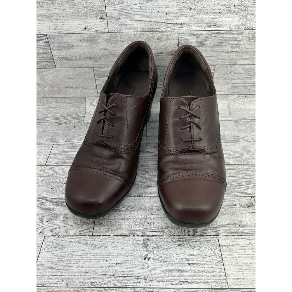 Clarks Bendables Leather Oxford Heels‎ Brown Block Heel Dress Shoes Size 8M